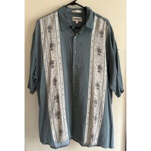 Campia Moda Shirt Mens XXL Blue Palm Tree Print Bowling Style 100% Rayon Hawaii
